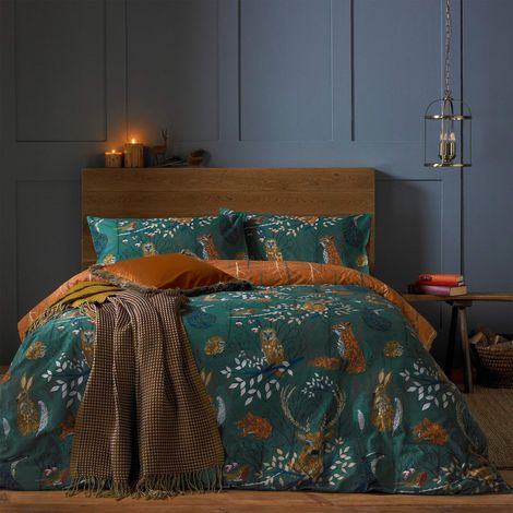 Parure de lit avec Housse de Couette Motif de Faune de la forêt Émeraude 2 Places Eméraude (1/5)