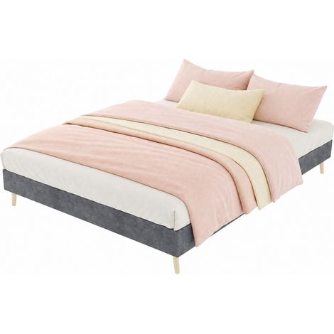 Struttura letto 140x200 cm in velluto grigio, bassa, moderna, senza testiera né materasso - CHICFURN (1/5)