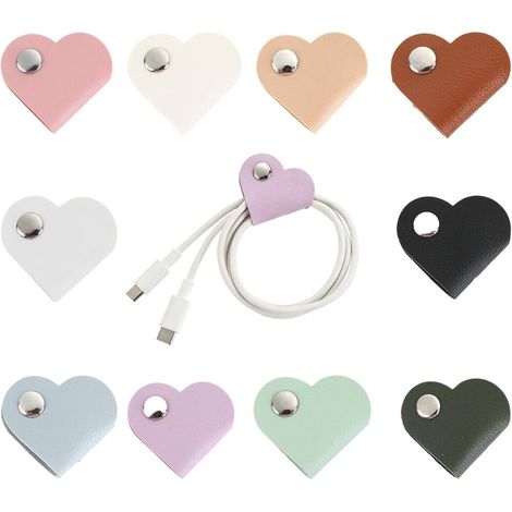 Attaches De Câble En Cuir Synthétique, 10pcs Organiseurs De Câbles En Cuir Synthétique En Forme De Cœur usage simple (1/5)