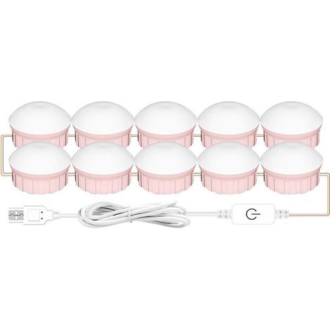 Lampe LED pour miroir de maquillage rose USB 5V, 10 lampes, variateur tactile sans palier, kit lumineux seul, sans miroir