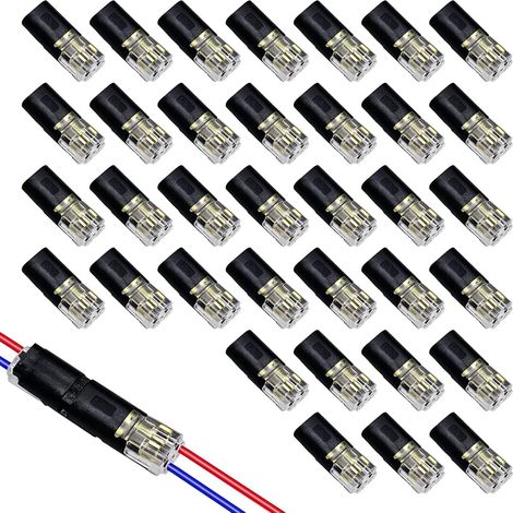 Connecteur 12V, 40 pièces Connecteur étanche 2 Fils 12V, Connecteur étectrique 12V, Connecteur Rapide Electrique, Connecteur Etanche 2 Fils, pour Câbles de Calibre 18-22 AWG (1/5)