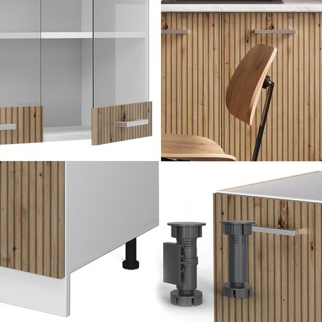 Cocina versátil R-Line, Roble artesanal/blanco, 140 cm sin encimera, Vicco