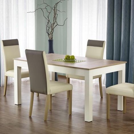 Table salle a manger 160-300 cm bois et blanc Melino (1/4)