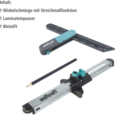 wolfcraft I Projekt-Set „Winkel übertragen und Laminat einpassen“ I 8660000 I Set für das einfache Verlegen von Vinyl und Laminat I Winkelschmiege I Laminateinpasser (1/5)