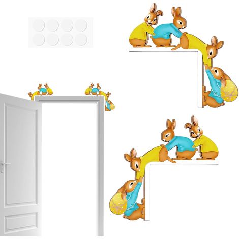 Decorazione Porta Pasqua Legno – Coniglio Divertente Lato Sinistro & Destro per Porta, Finestra & Camino (1/5)