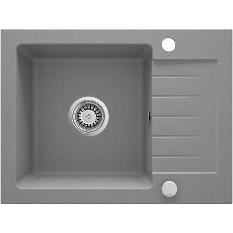 Lavello cucina in granito con 1 vasca e gocciolatoio 58x44 cm grigio metalizzato - Zeno