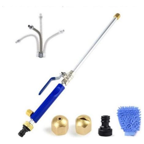 Pistolet de lavage haute pression, kit de nettoyage à l’eau avec 2 buses de pulvérisation bleues, buse noire, gants et rallonge, pour voiture et jardin (1/3)