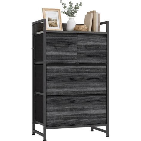 HOMCOM Bedroom Chest of Drawers Drawer Dresser with Shelf Black Wood Effect (1/5)