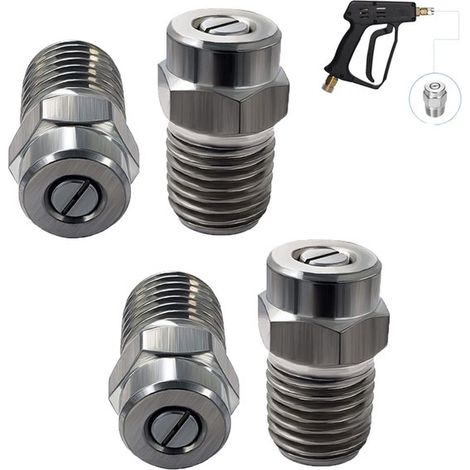 4 pièces - Buse haute pression pour pistolet à eau - Buse haute pression filetée en acier inoxydable, en forme d'éventail - Couleur argentée - Buse de nettoyage de surface filetée - Convient aux pisto (1/5)