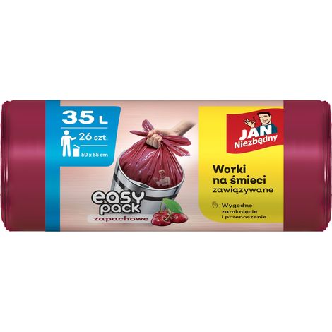 Bolsas de basura JAN essential HD Easy-Pack color cereza, 35 L - 26 unidades
