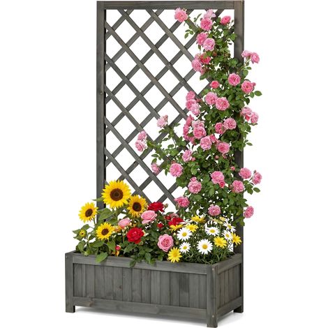 Jardinière surélevée avec treillis en bois, jardinière avec tuteur pour plantes grimpantes, parterre de jardin vertical pour fleurs, légumes et herbes, jardinière pour balcon, terrasse et jardin (1/5)