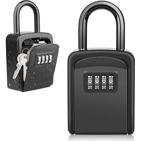 Key Box with Hook, Key Lock Box, Waterproof Outdoor Secure Key Box, Combination Key Storage Box - Black (1/4)