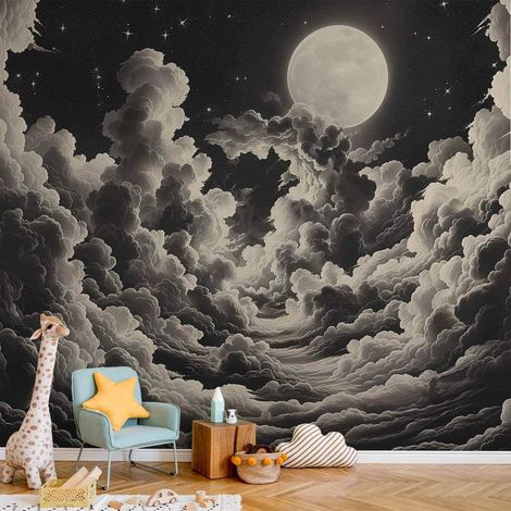 Fototapete – Mond und Sterne singen zwischen den großen Wolken