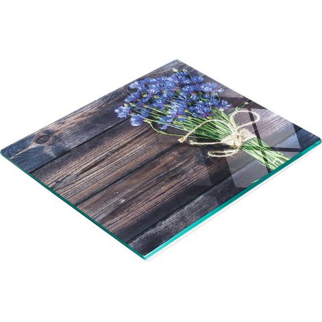 Planche de service en verre pour la cuisine, motif bleuets, 60 x 52 cm (1/5)