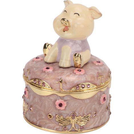 Boîte à bijoux à charnière en forme de cochon, décorée de jolies fleurs, peinte à la main avec soin. Coffret à bijoux idéal pour ranger vos bijoux ou offrir. (1/5)