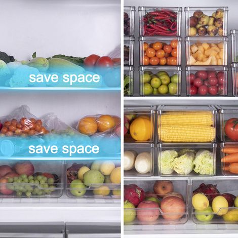 Boîte de rangement pour réfrigérateur, organisateur de cuisine, boîte de rangement pour légumes et fruits et fruits de mer, en plastique transparent de qualité alimentaire, bac à légumes (1/5)