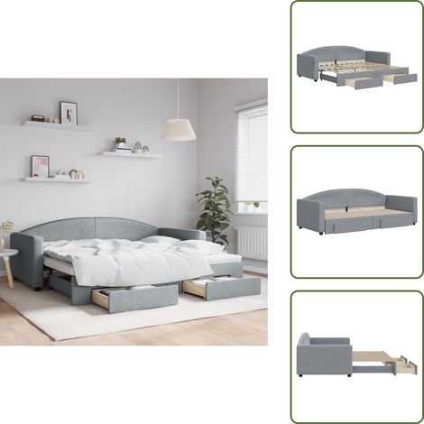 The Living Store Tagesbett Ausziehbar mit Schubladen Hellgrau 90x200 cm Stoff - Schlafsofa (1/5)