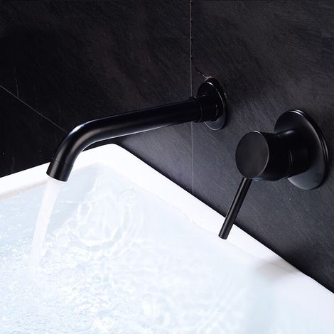 Rubinetto per lavabo a parete GABRIELLE, miscelatore per bagno in ottone, nero opaco (1/5)