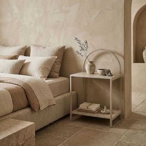 Table de Chevet - HOME DECO FACTORY - Arche TERRA NOVA - Blanc et Beige (1/4)