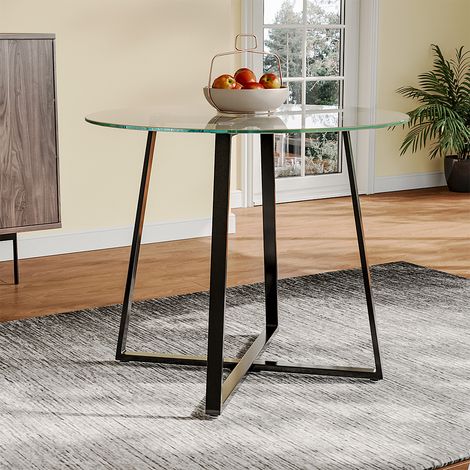 Black Modern Round Dining Table with Tempered Glass Top (1/5)