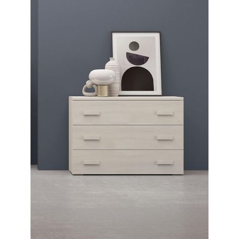 My Brand Germanvox Comò per camera da letto, ampia Cassettiera 3 cassetti, legno laminato olmo L.106,5 P.44,5 H.77 cm (1/4)