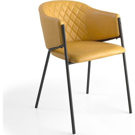 MOMMA HOME Set de 2 sillas de Comedor Ocre Acabado en Ecopiel, con reposabrazos, Estructura Metal en Color Negro - Modelo RYCHER (1/5)