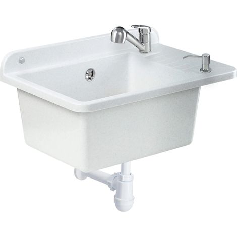 GOSPO Ausgussbecken aus Polypropylen, 50,5 x 34 x 26,5 cm, Spülbecken mit Armatur, Siphon, Seifenspe (1/5)