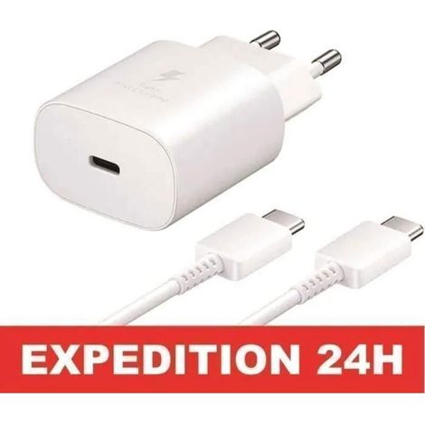 Chargeur Secteur Rapide 25W - SAMSUNG - USB-C - Câble 2M - Compatible S26/S25/S22/S21/S20/A53/A34