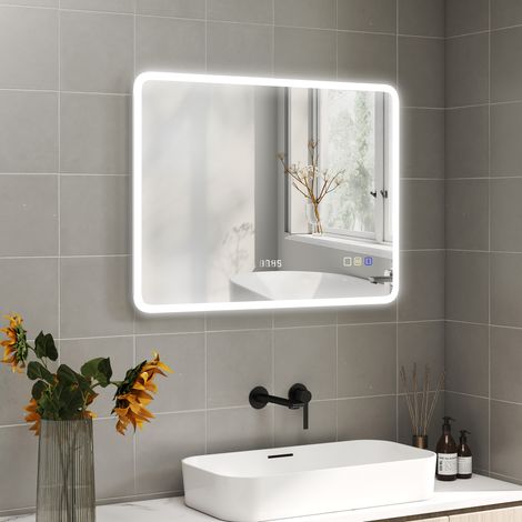 Specchio da bagno con luce LED 80x60 cm con Bluetooth, 3 colori di luce, funzione antiappannamento, funzione memoria, IP44 (1/5)