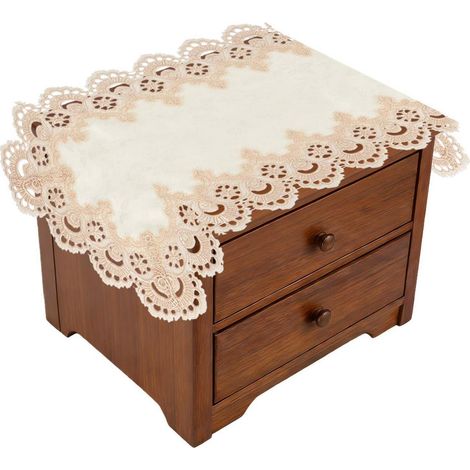 Nappe avec dentelle florale 40x80cm, Polyester, pour table de chevet & cuisine