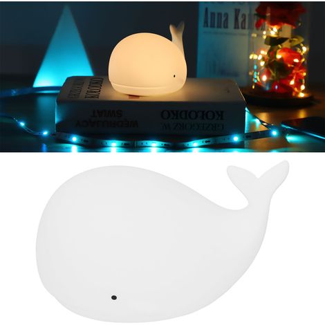 Veilleuse USB 1,3 W en forme de baleine, 7 couleurs, en silicone, lampe de chevet pour chambre à coucher, blanche (1/5)