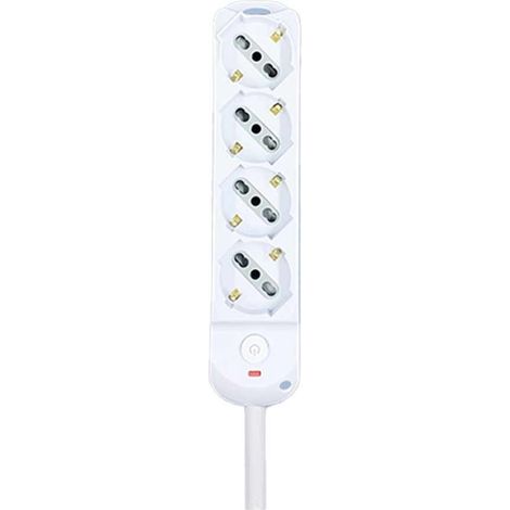 Multipresa Ciabatta Elettrica a 4 Posti 4 Prese Bipasso Schuko 10A/16A con Interruttore e Spina 10A Cavo 1.5 metri Bianco