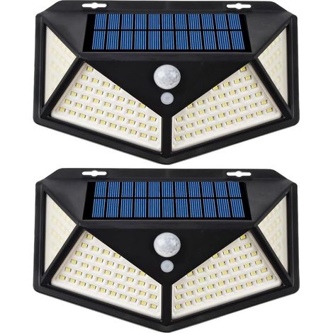 Lampe extérieure à détecteur de mouvement LED 100 (lot de 2) – Alimentée à l'énergie solaire, boîtier en ABS noir, facile à installer, étanche et durable.