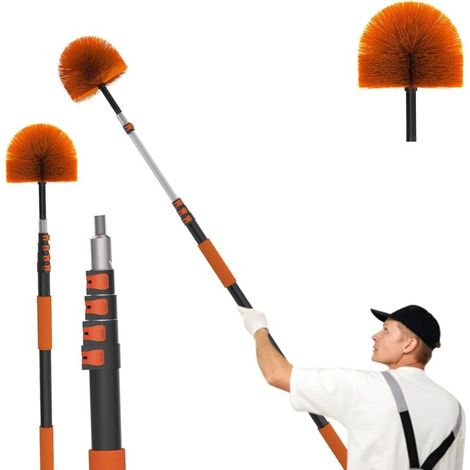 Plumeau Poussiere 6m avec Perche Télescopique, Plumeau Telescopique pour Nettoyage, Tete de Loup pour Plafonds et Coins - Usage Intérieur/Extérieur