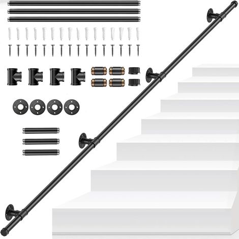 Rampe D'Escalier, AntidéRapante Pour Escaliers Rampe D'Escalier IntéRieure Et ExtéRieure Noir Rampes GalvaniséE De 3m Rampes En MéTal Pour Montage Mural Pour Grenier Jardin Escaliers Couloir (1/5)