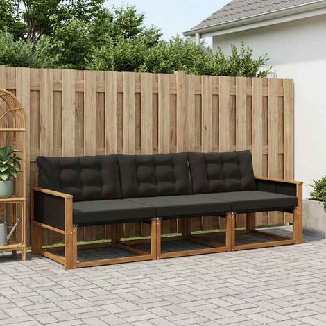 vidaXL Conjunto de sofás de exterior 3 uds. Natural y negro (1/5)