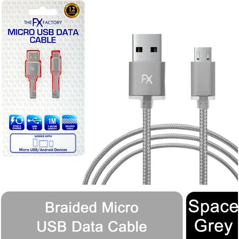 FX Braided Micro USB Data Cable, Gold, Rose Gold, Space Grey, Silver[Space Grey] (1/5)