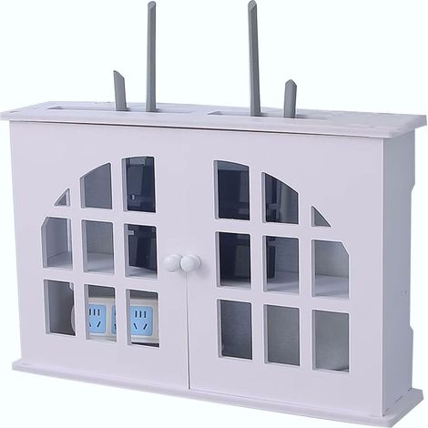 Support de stockage WiFi à deux étages, support TV flottant, boîte de rangement murale pour routeur, support de stockage pour routeur, boîte de rangement pour décoration créative, blanc (1/4)