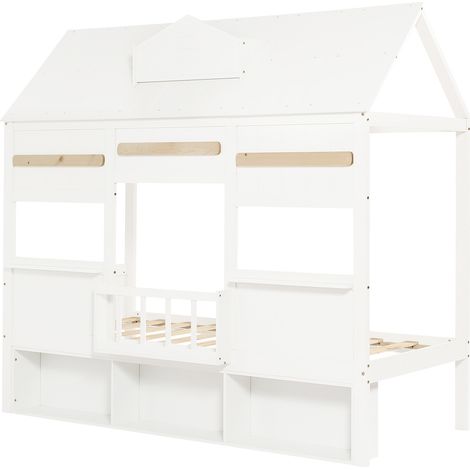 Lit mezzanine enfant avec bibliothèque, bois et MDF, blanc, 90 x 200 cm (1/5)