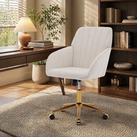 Chaise de bureau pivotante réglable en hauteur, dossier ergonomique, blanche HAVRYA (1/5)