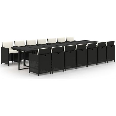Ensemble à manger de jardin coussins 15 pcs Mobilier de jardin Résine tressée Noir (1/5)