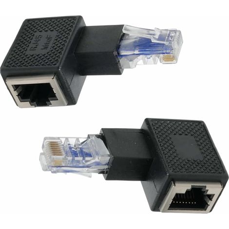 Lot de 2 adaptateurs RJ45 coudés à 90° mâle/femelle Ethernet LAN blindés pour ordinateur, routeur, commutateur, console de jeux, imprimante (1/5)