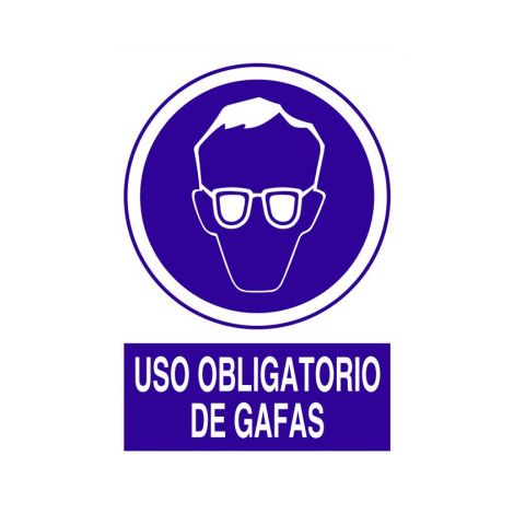 Cartel de obligación que indica Uso obligatorio de gafas                                                   Pegatina Adhesiva       148X105