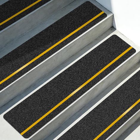 Ruban Antidérapant 76 cm x 15 cm, Avec bande Reflechissant, Traction pour Escaliers Marches Decking Intérieur Extérieur - Jaune Noir Réfléchissant (1/5)