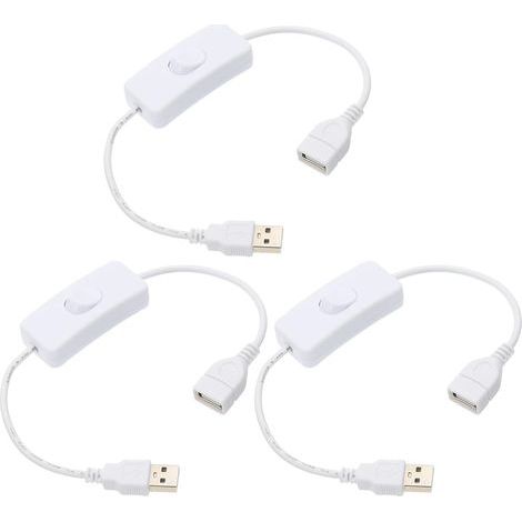 Lot de 3 Câble Usb avec Interrupteur Marche/Arrêt, Câble D'Extension Usb Mâle Vers Femelle 30cm Blanc, pour Lampe de Bureau Led Bande Led (1/4)