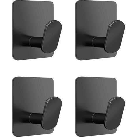 4 Pièces Crochet Adhesif Mural Porte Manteau Adhésif Porte Serviette Salle de Bain Accroche Torchon Cuisin Crochet Adhesif Serviette Sans Perçage Acier Inoxydable, Noir (1/5)