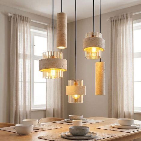 LED Pendelleuchte Esszimmerlampe höhenverstellbar schwarz Glas amber H 130 cm (1/5)