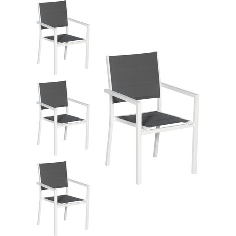 Set di 4 sedie imbottite in alluminio bianco - textilene grigio