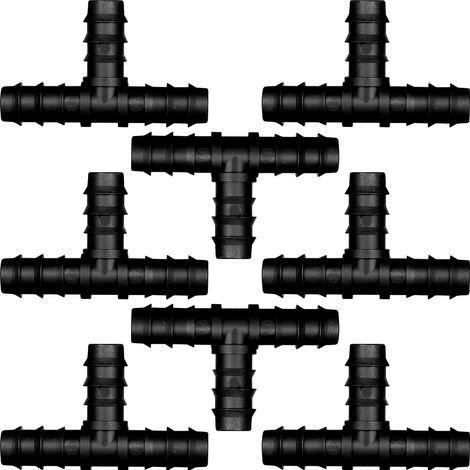 Set aus 8 T-Stücken mit Widerhaken für die Tropfbewässerung, universelle 1/2-Zoll-T-Verbinder, Kunststoff-Schlauchverbinder, Schwarz (T-Stück)