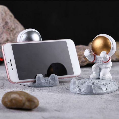 Support de téléphone portable mignon en résine synthétique, motif astronaute, pour la maison, le bureau ou la voiture (argenté) (1/5)